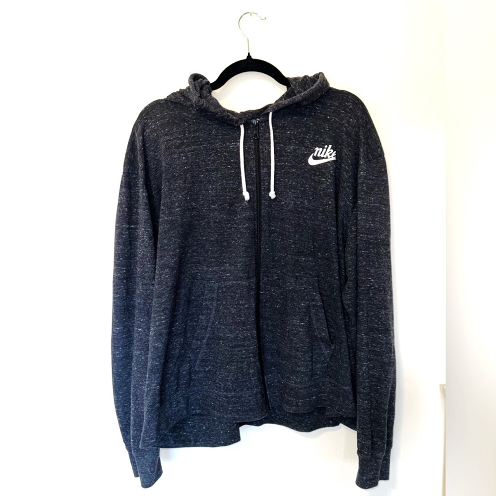 Nike Charcoal Heather Zip Hoodie with White Logo 0021